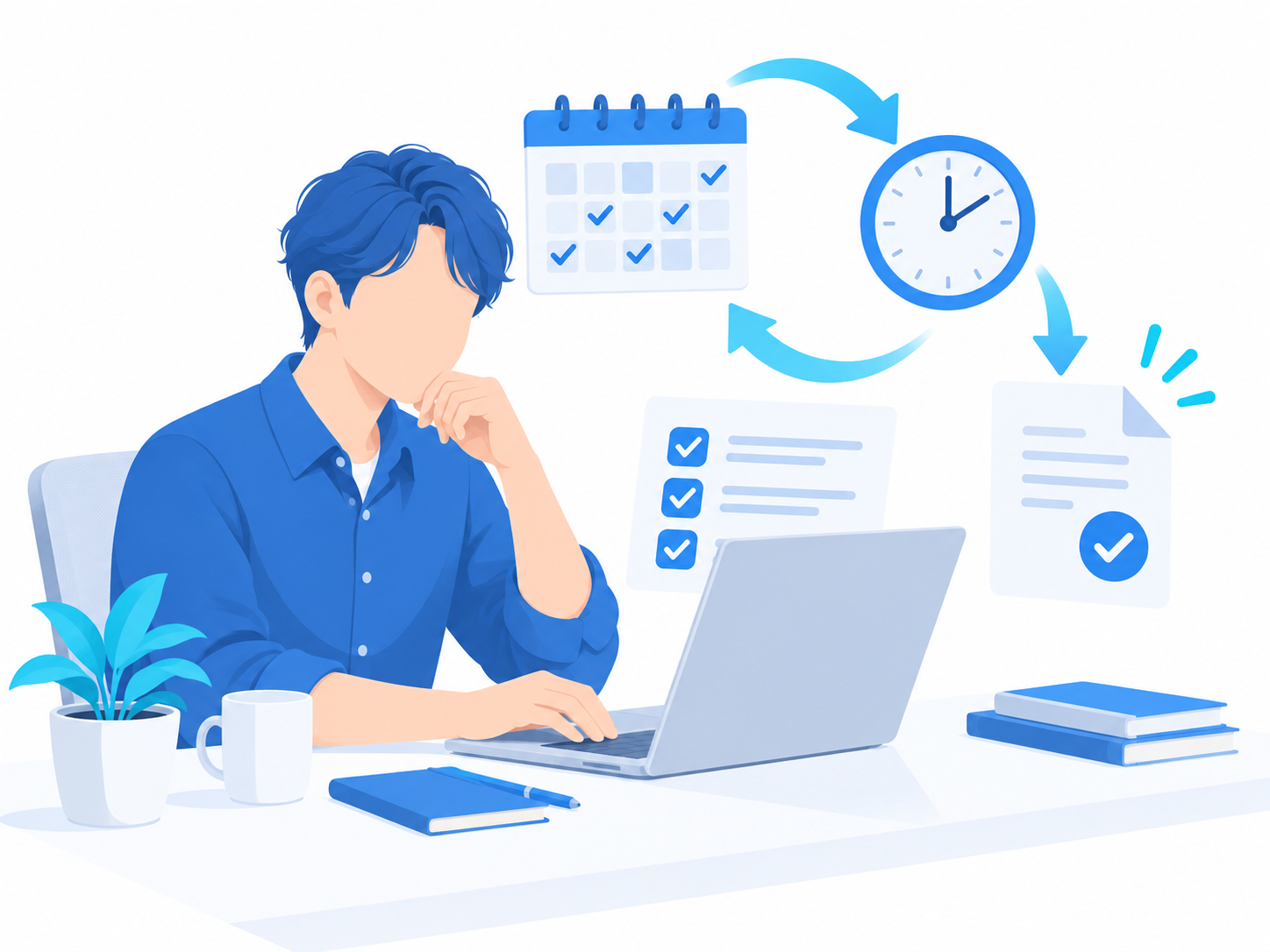 メールの確認と日程調整をまとめて処理する秘書Botのイラスト